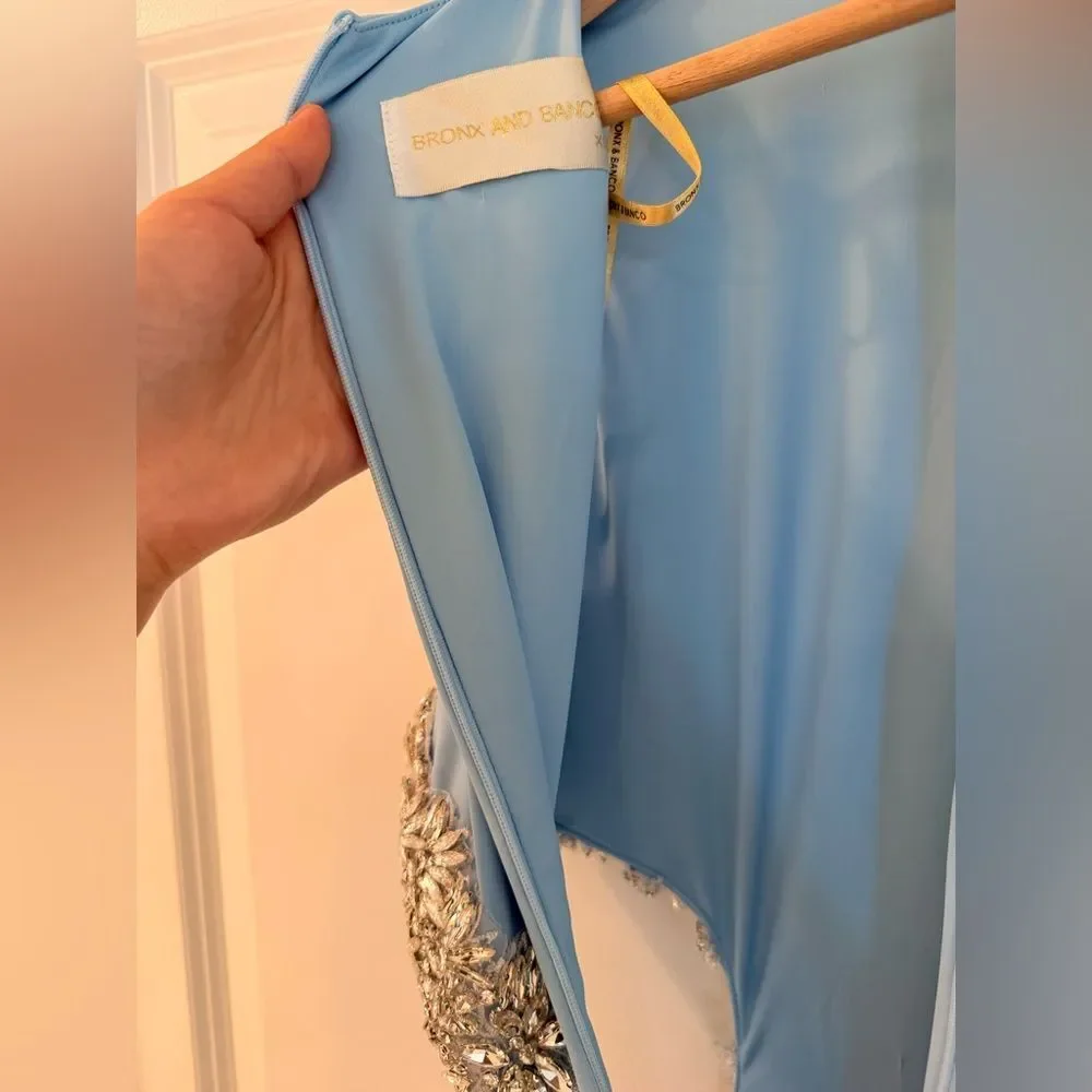 NWOT BRONX AND BANCO Camila Rhinestone Cutout Maxi Dress in powder blue - Picture 13 of 14